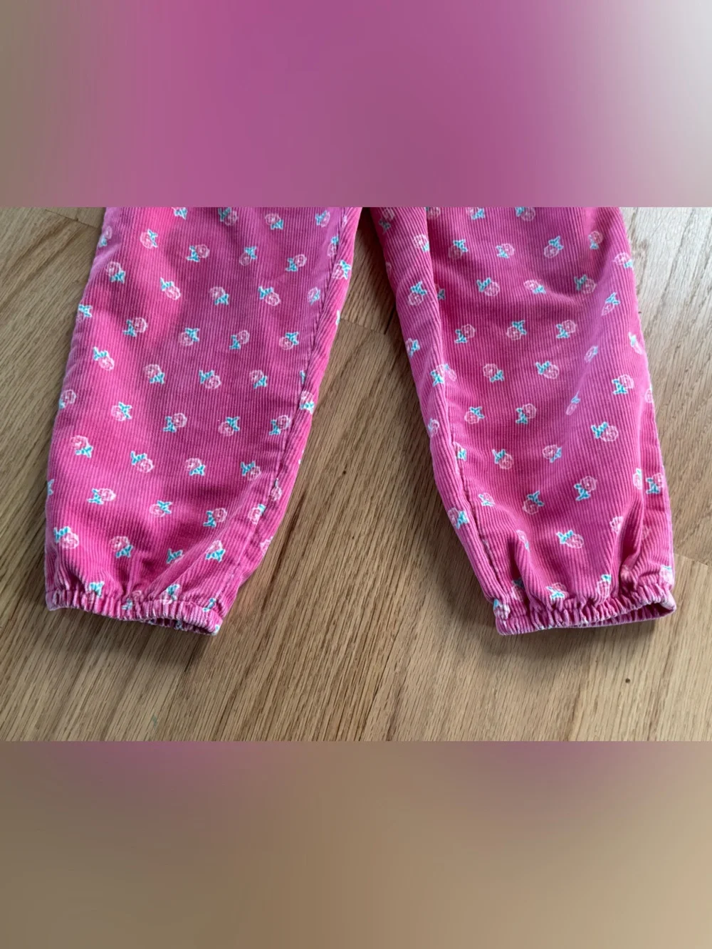 Vintage OshKosh B’Gosh Pink Floral Corduroy Vestbak Overalls 2T
